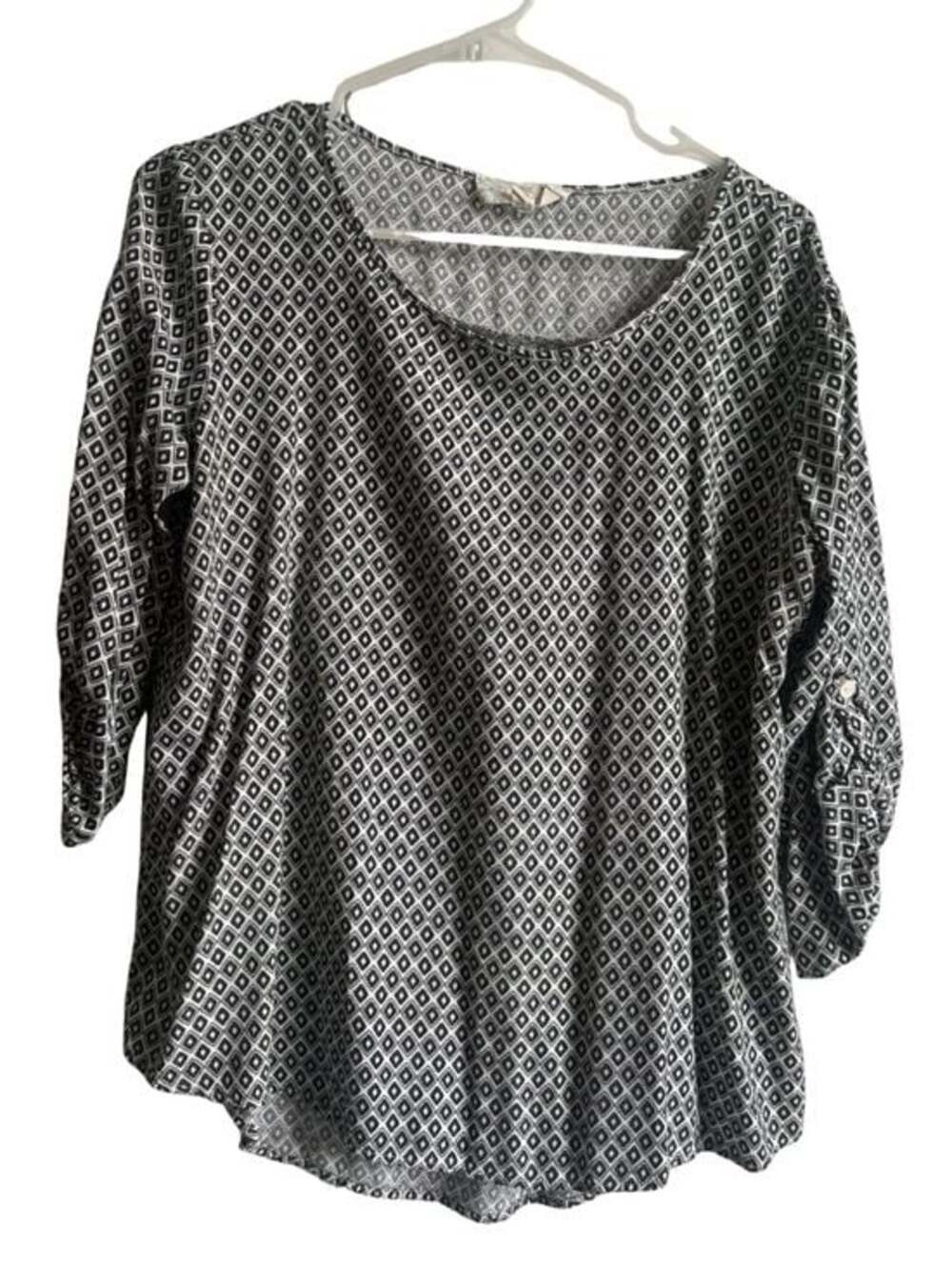Pink Republic Black White Geometric Blouse 3/4 Sleeve Lightweight